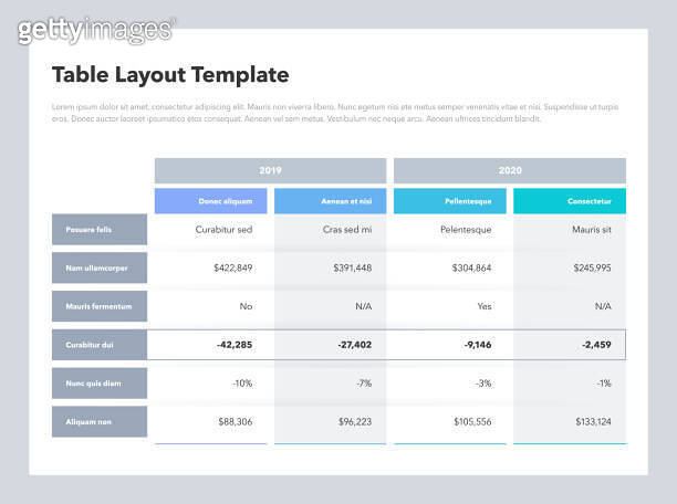Modern business advanced table layout template with place for your ...