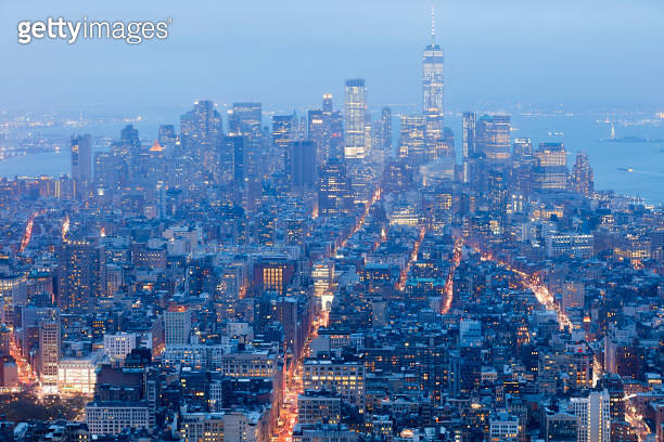 Aerial View of Manhattan Skyline at Dusk, New York City (1257460114 ...