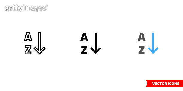 Alphabetical sorting icon of 3 types color, black and white, outline ...