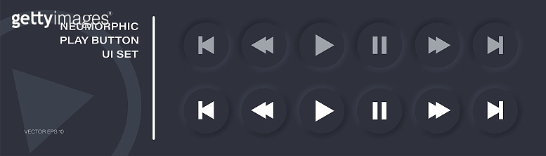 Play button icon set in modern neumorphism style; neomorphic vector ...