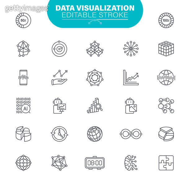 Data Visualization Icons. Set contains icon as Machine learning, Smart ...