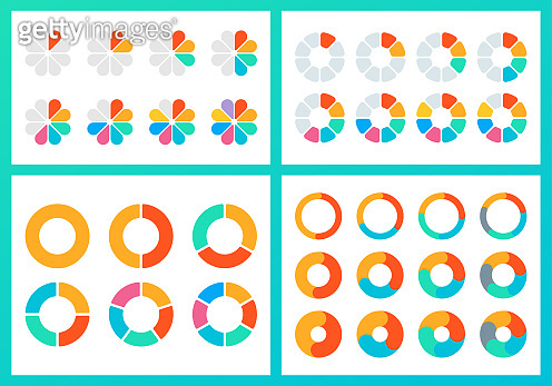 Pie chart set. Circle diagram design. Circular graph with 2, 3, 4, 5, 6 ...