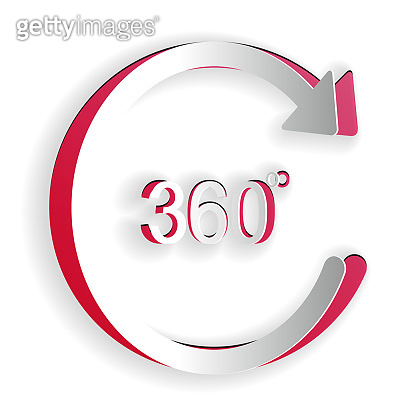 Paper cut Angle 360 degrees icon isolated on white background. Rotation ...