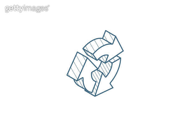 Refresh three arrow rotate isometric icon. 3d line art technical ...