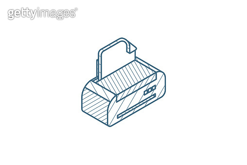 Printer isometric icon. 3d line art technical drawing. Editable stroke ...