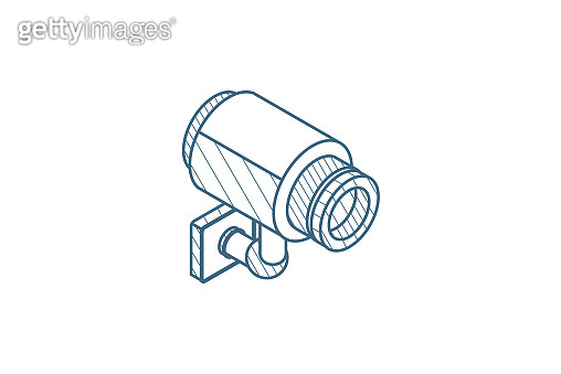 Cctv camera isometric icon. 3d line art technical drawing. Editable ...