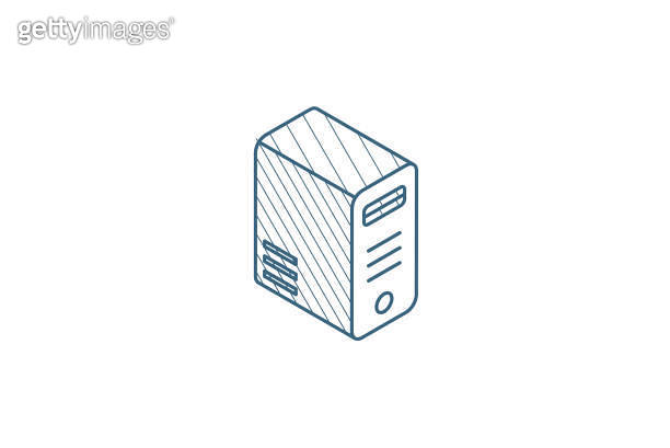 computer system unit, bloc isometric icon. 3d line art technical ...