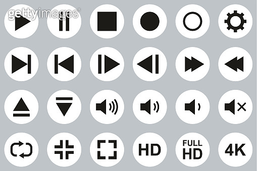 Video & Audio & Camera Button Icons Black & White Flat Design Circle ...