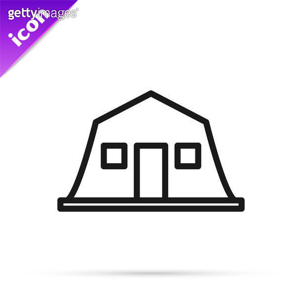 Black line Military barracks station icon isolated on white background ...