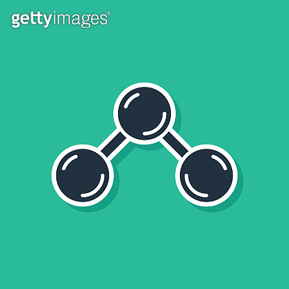 Blue Molecule icon isolated on green background. Structure of molecules ...
