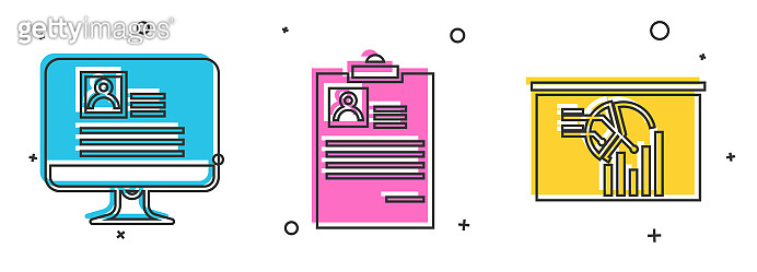 Set Computer monitor with resume, Clipboard with resume and Board with ...