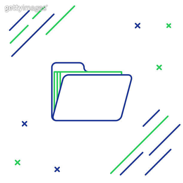 Blue and green line Document folder icon isolated on white background ...