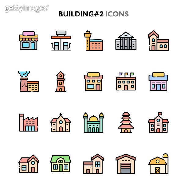 Architecture & Buildings Icon Set. Linelo Color Series. (1267845891 ...