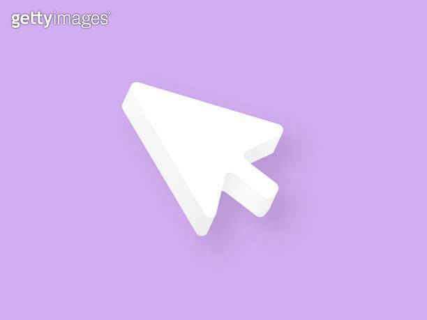 Mouse cursor white clay 3d. White arrow pointer on purple background ...