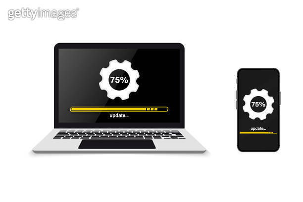 System upgrade. Installing update progress and loading bar on computer ...