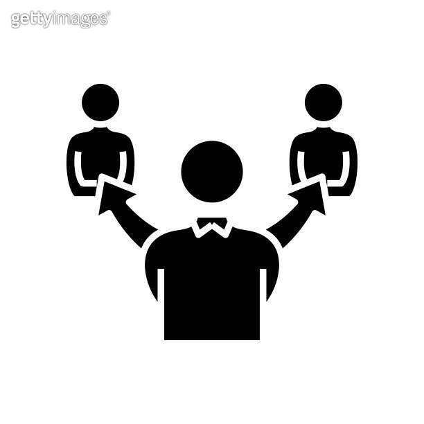 Tasking employees black icon, concept illustration, vector flat symbol ...
