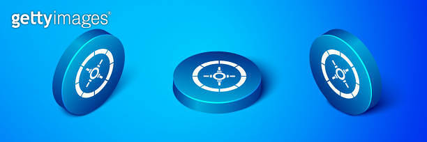 Isometric Safe icon isolated on blue background. The door safe a bank ...