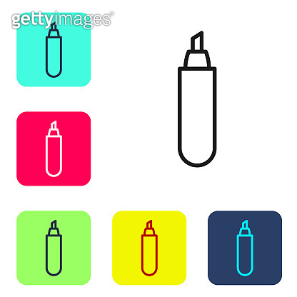 Black line Marker pen icon isolated on white background. Set icons in ...