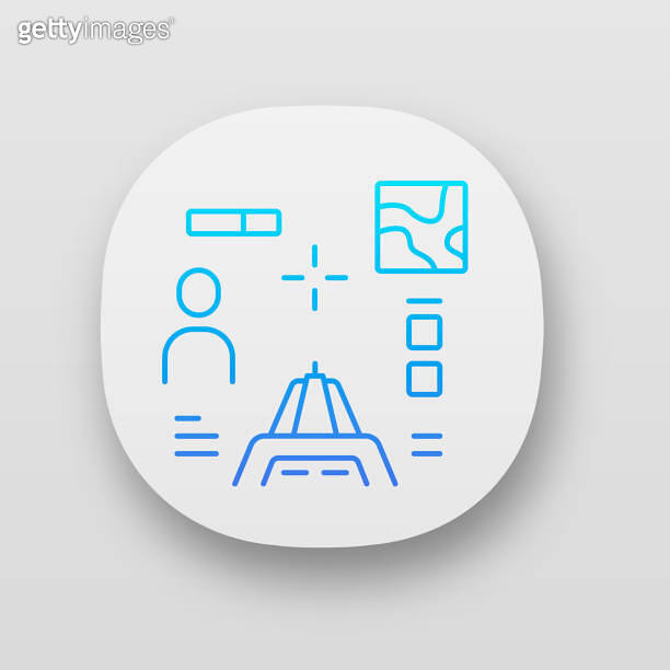 Shooter from first person app icon. Virtual video game. Online ...