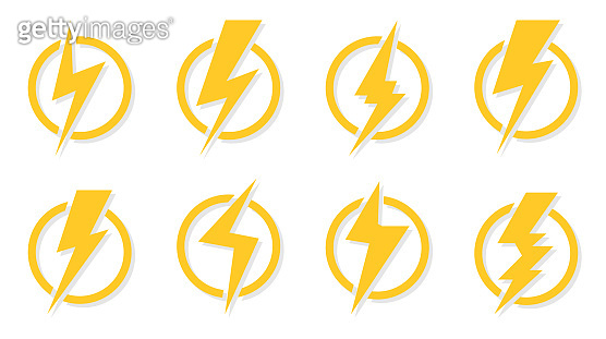 Yellow lightning bolt icon flash circle vector set (1269421602) - 게티이미지뱅크