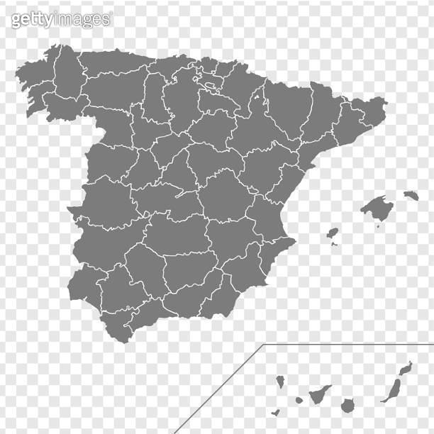Blank map of Spain. Provinces of Spain map. High detailed gray vector ...