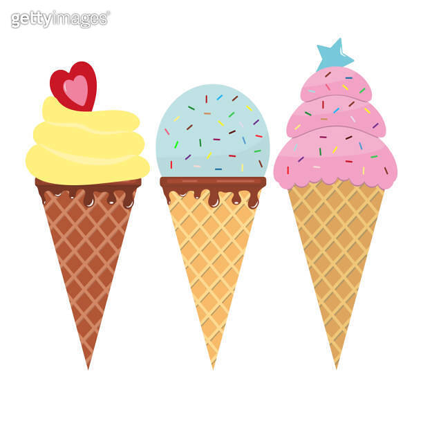 Set of colorful tasty isolated ice cream cones. Cute cartoons isolated ...