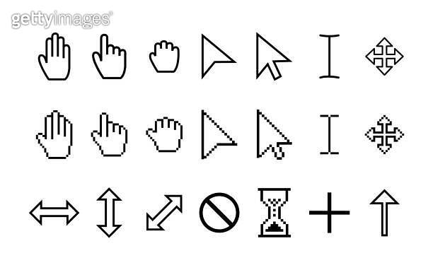 Set pointer cursor icons. Arrow web cursors, digital hand pointers ...
