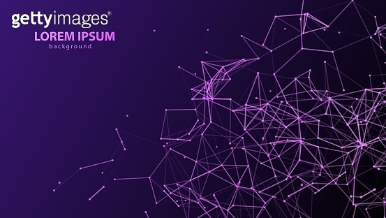 Abstract plexus violet background with purple connected lines and dots ...