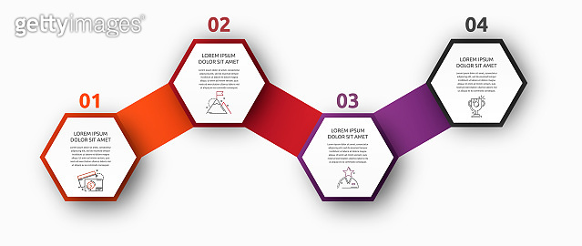 Vector infographic with 4 hexagons. Used for four diagrams, graph ...