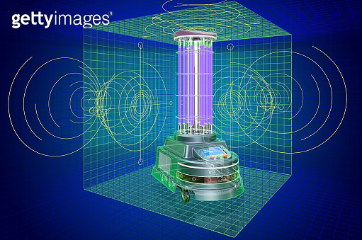 Visualization 3d cad model of UV-Disinfection Robot, blueprint. 3D ...