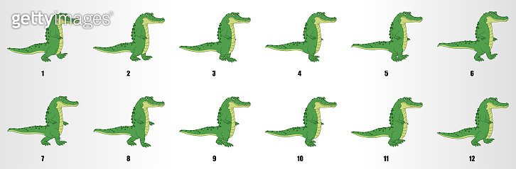 Cartoon Crocodile walk cycle animation frames, loop animation sequence ...