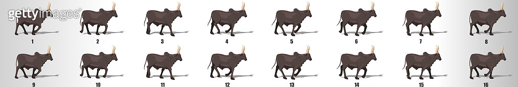 Bull walk cycle animation frames, loop animation sequence sprite sheet ...