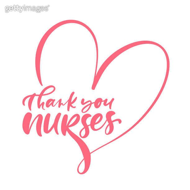 Thank you nurses red lettering vector text and heart on white ...