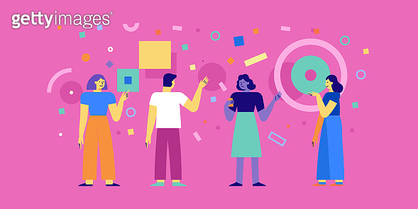 Vector illustration in simple flat style - teamwork and development ...