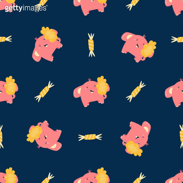 Seamless pattern with cute little elephants. Vector illustration ...