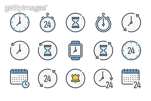 Time and Clock related color line icon set. Hour, Timer and Stopwatch ...