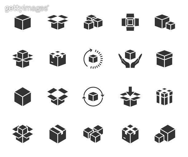 Vector set of box flat icons. Contains icons packaging, product, open ...