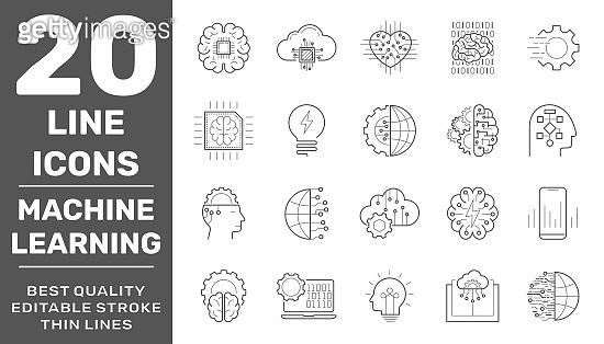 Machine learning simple concept icons set. Contains such icons as data ...