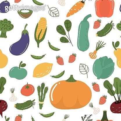 Fruits and vegetables seamless pattern vector illustration. (1221844594 ...