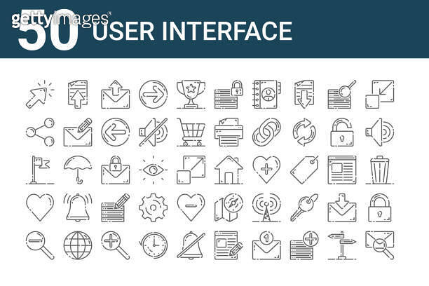 set of 50 user interface icons. outline thin line icons such as email ...