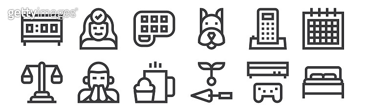 12 set of linear mental health icons. thin outline icons such as bed ...