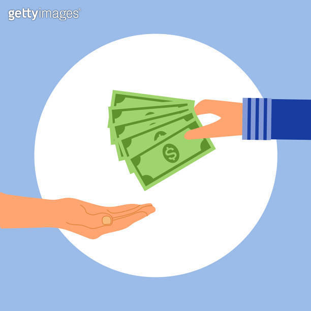 Human hand giving money to other hand concept vector illustration. Pay ...