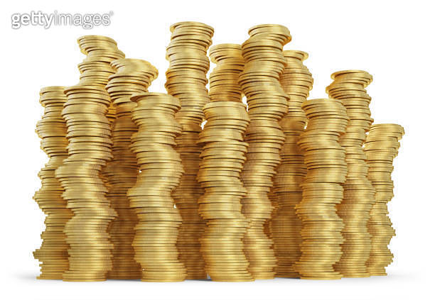 Stack of golden coins on white background. Clipping path included ...