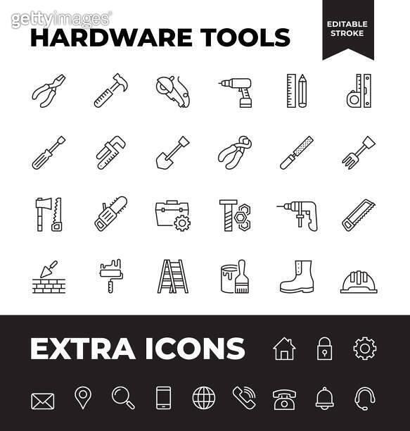 Simple Set of Hardware Tools Vector Line Icons (1220240977) - 게티이미지뱅크