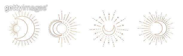 Sun and moon line art clipart. Outline sun logo, moon tattoo ...