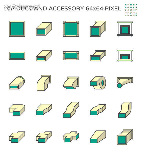 Air duct and accessory icon set, 64x64 perfect pixel and editable ...