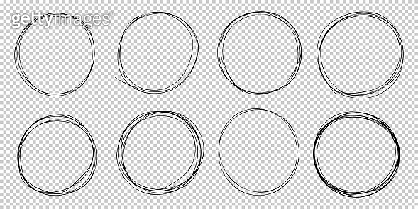 set of hand drawn vector doodle circle line sketch illustrations ...