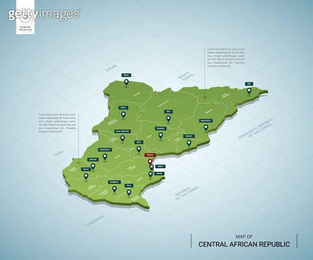 Stylized map of Central African Republic. Isometric 3D green map with ...