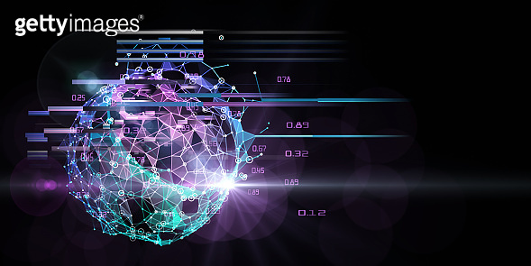 Abstract visualization spherical algorithm analysis data with blurred ...