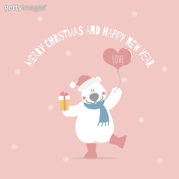 merry christmas and happy new year with cute and lovely hand drawn bear ...